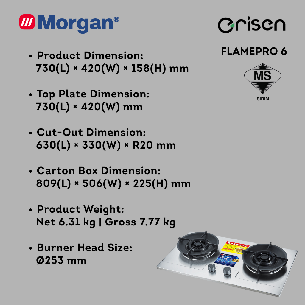 Morgan BUILT IN HOB SS 2 BURNER 6KW FLAMEPRO 6