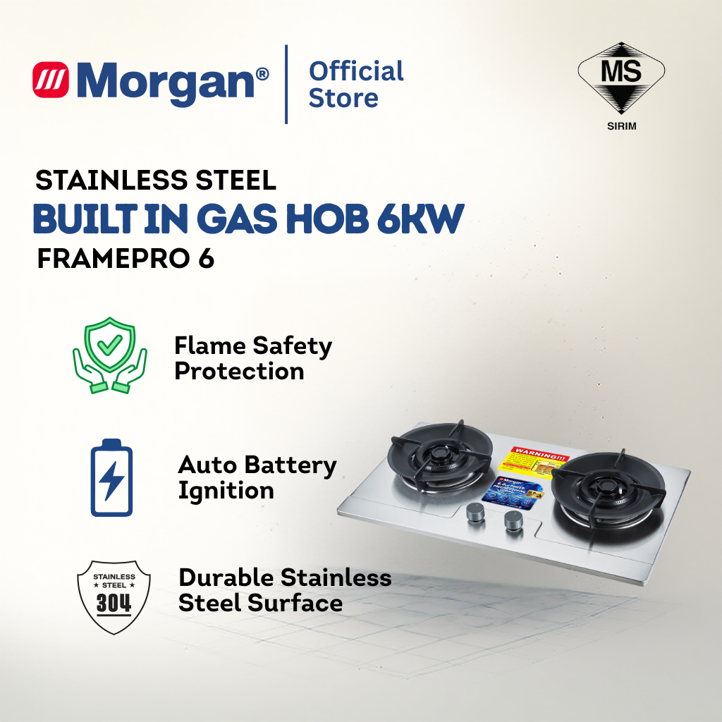 Morgan BUILT IN HOB SS 2 BURNER 6KW FLAMEPRO 6