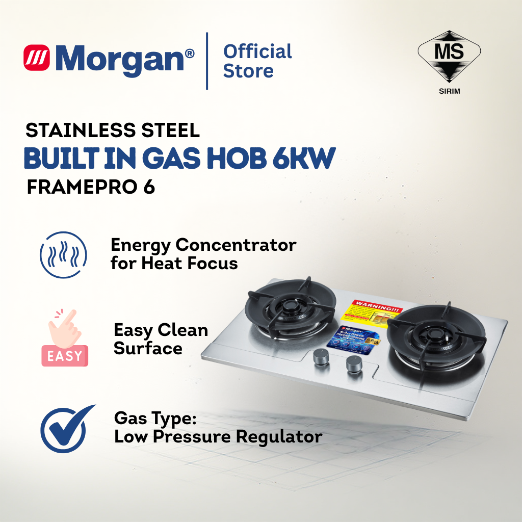 Morgan BUILT IN HOB SS 2 BURNER 6KW FLAMEPRO 6
