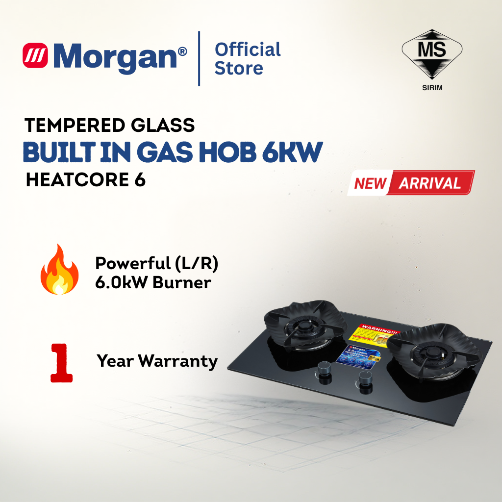 BUILT IN HOB GLASS 2BURNER 6KW HEATCORE 6