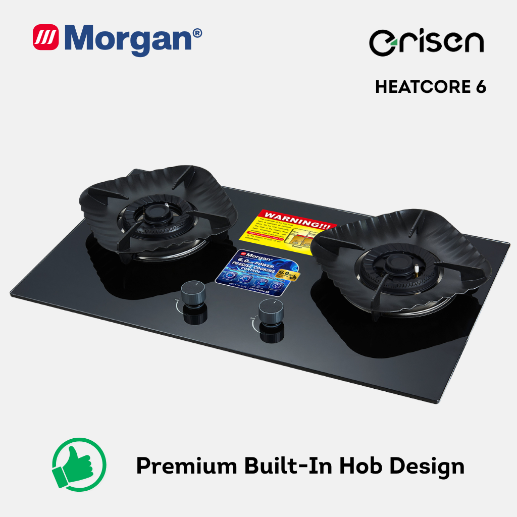 BUILT IN HOB GLASS 2BURNER 6KW HEATCORE 6