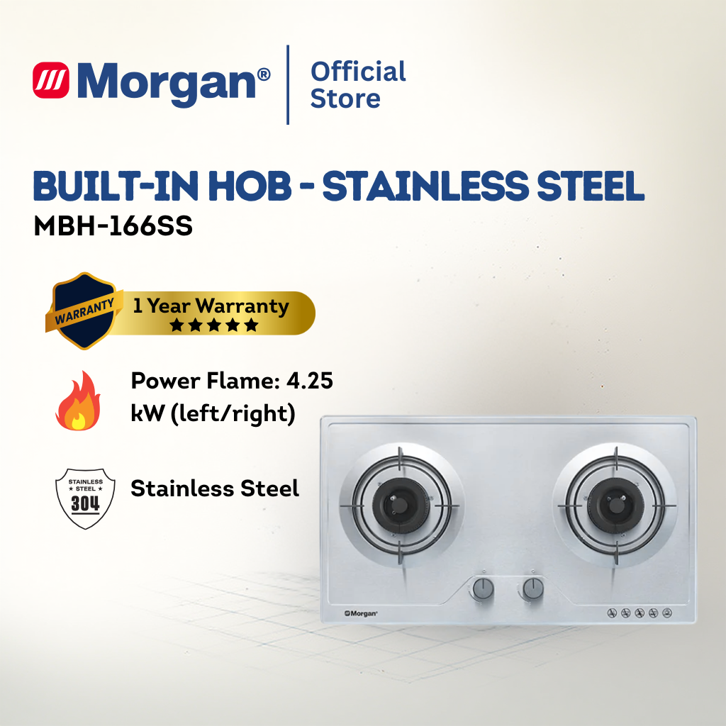 Morgan 2 Burner Stainless Steel Built-in Gas Hob MBH-166SS