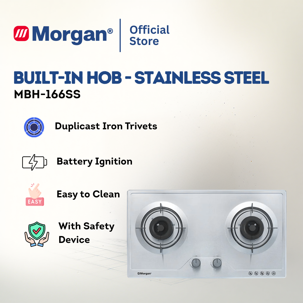 Morgan 2 Burner Stainless Steel Built-in Gas Hob MBH-166SS