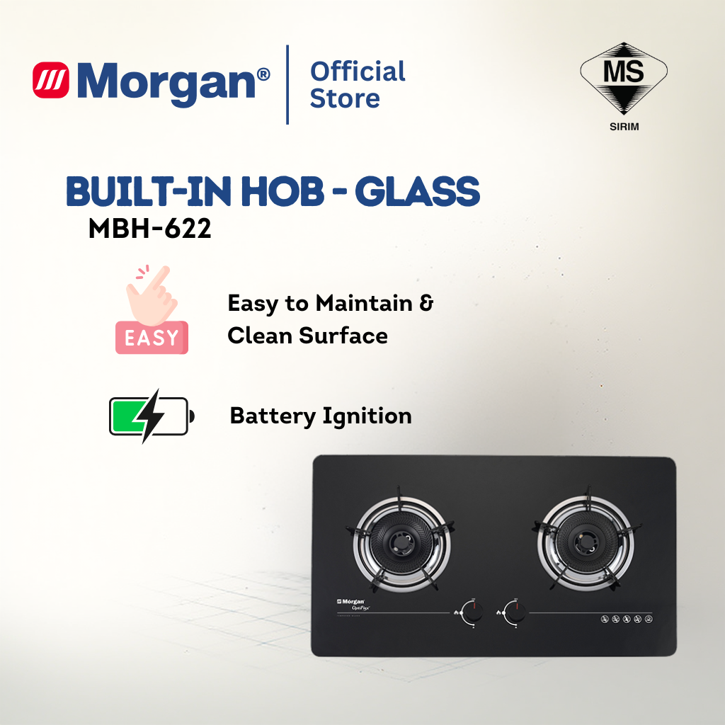 Morgan Built-In Hob Glass 2 Burner MBH-622 Optiflex