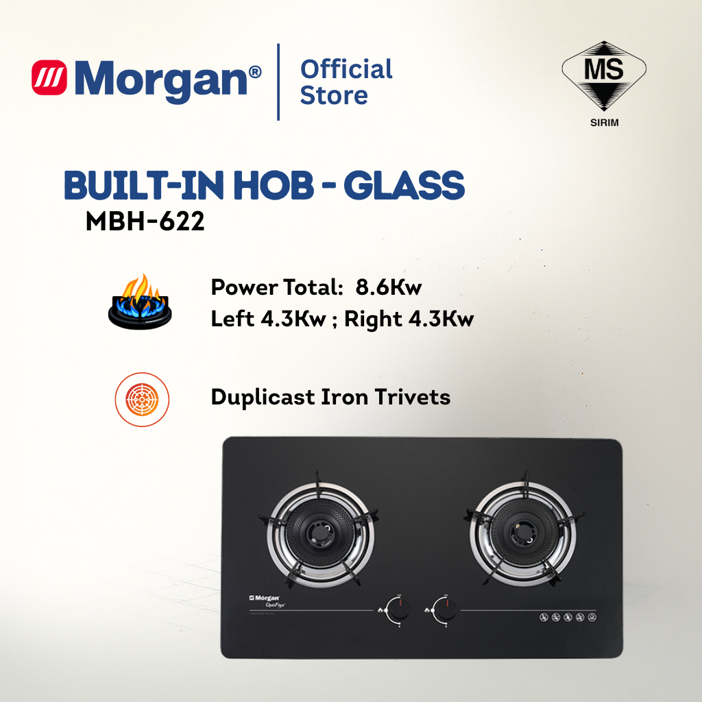 Morgan Built-In Hob Glass 2 Burner MBH-622 Optiflex
