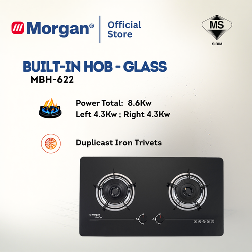 Morgan Built-In Hob Glass 2 Burner MBH-622 Optiflex