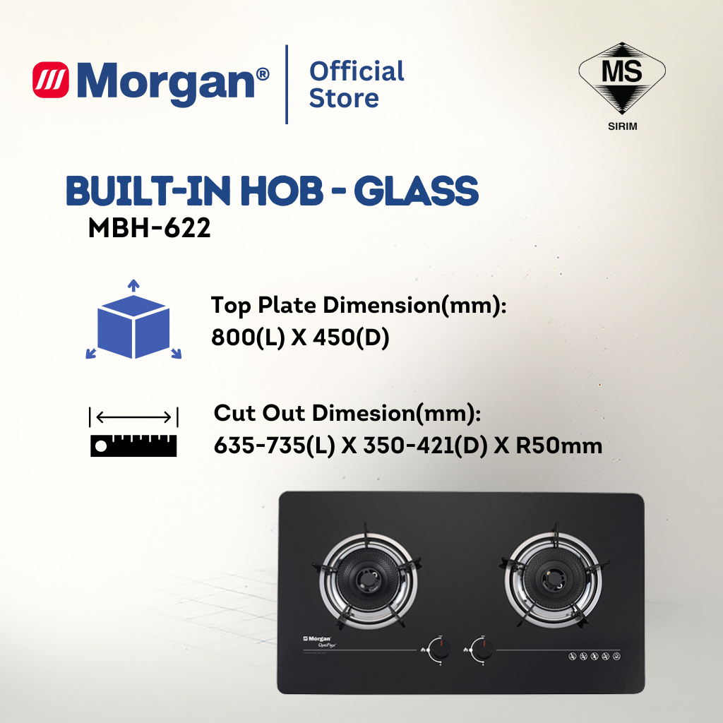 Morgan Built-In Hob Glass 2 Burner MBH-622 Optiflex