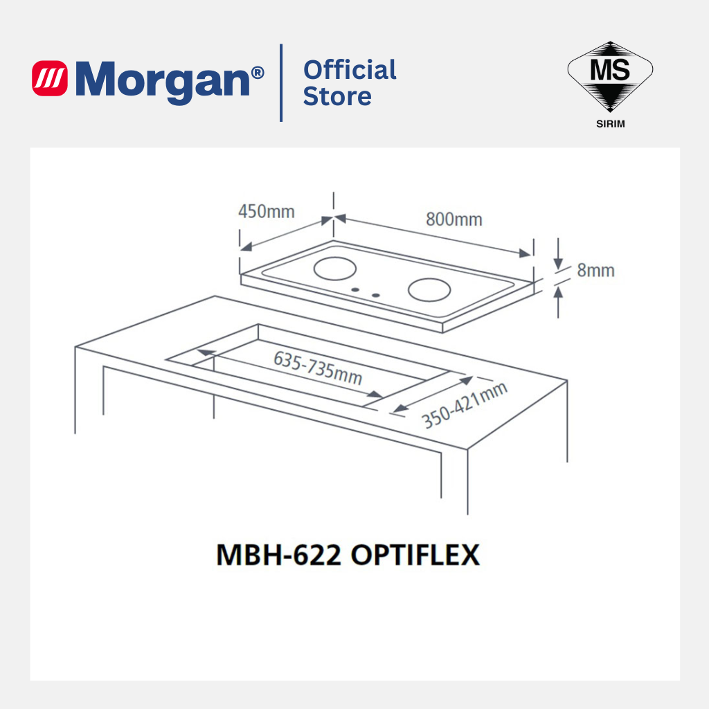 Morgan Built-In Hob Glass 2 Burner MBH-622 Optiflex