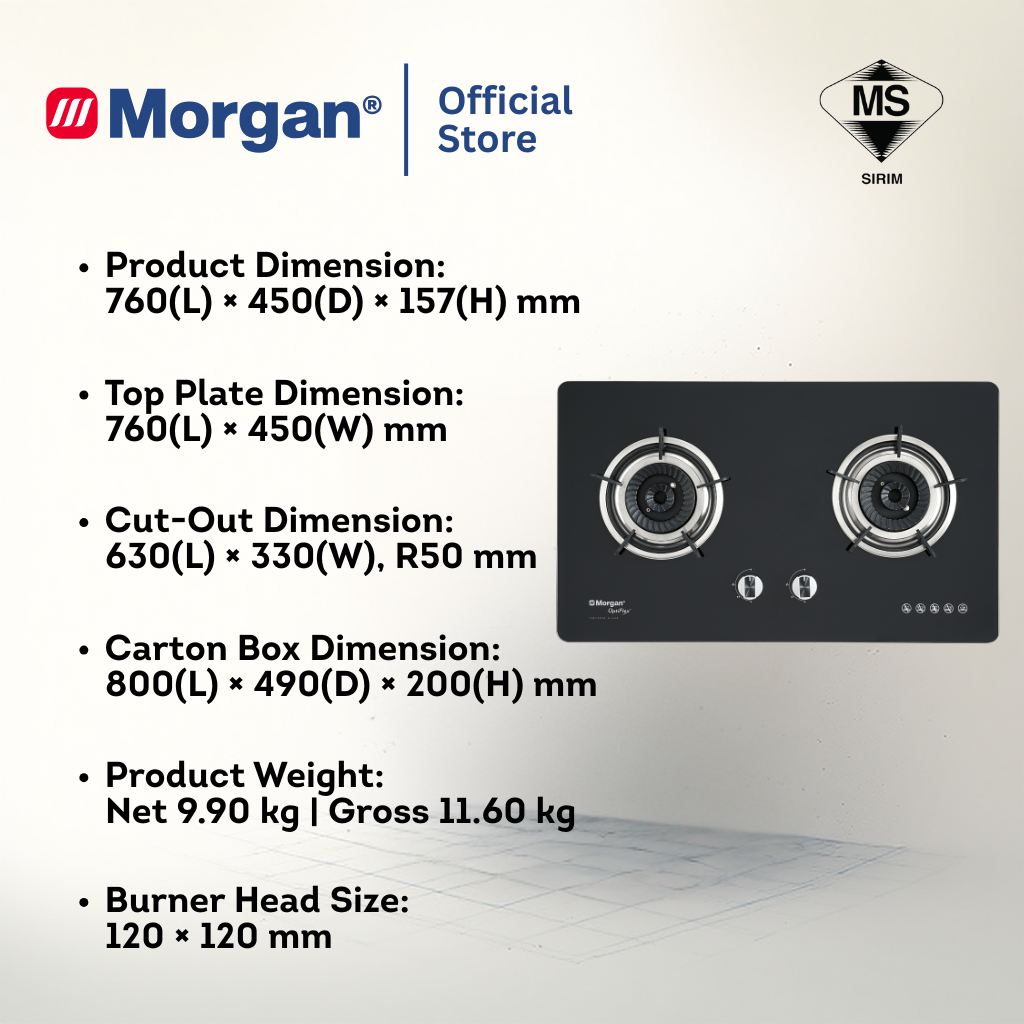 Built-In Hob Glass 2 Burner 5.25KW MBH-SD1152 OPTIFLEX
