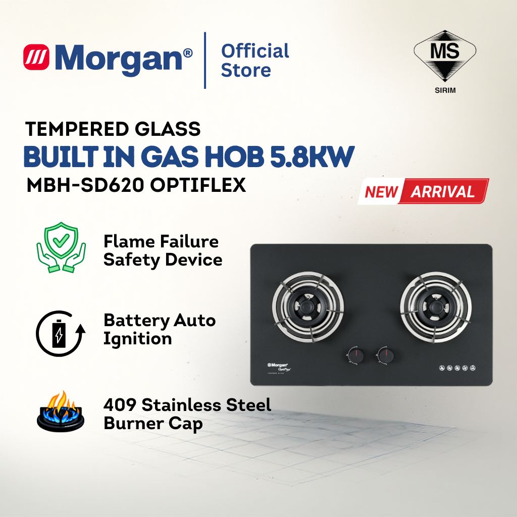 Built-In Hob Glass 2 Burner 5.8KW MBH-SD620 OPTIFLEX