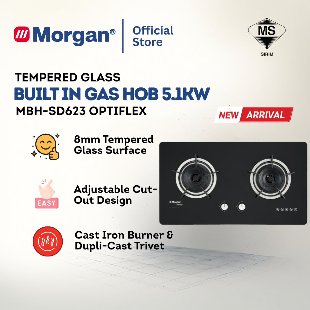 Built-In Hob Glass 2 Burner 5.1KW MBH-SD623 OPTIFLEX