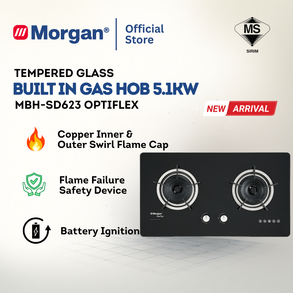 Built-In Hob Glass 2 Burner 5.1KW MBH-SD623 OPTIFLEX