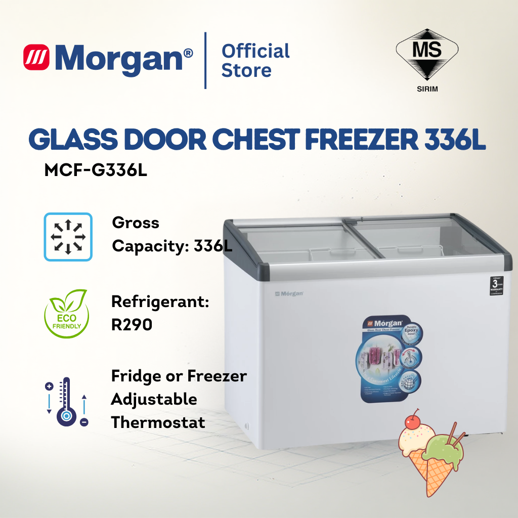 Morgan Chest Freezer with Lockable Sliding Glass Door (336L) MCF-G336L