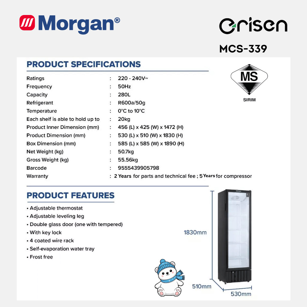 Morgan Frost Free Chiller Showcase (280L) MCS-339