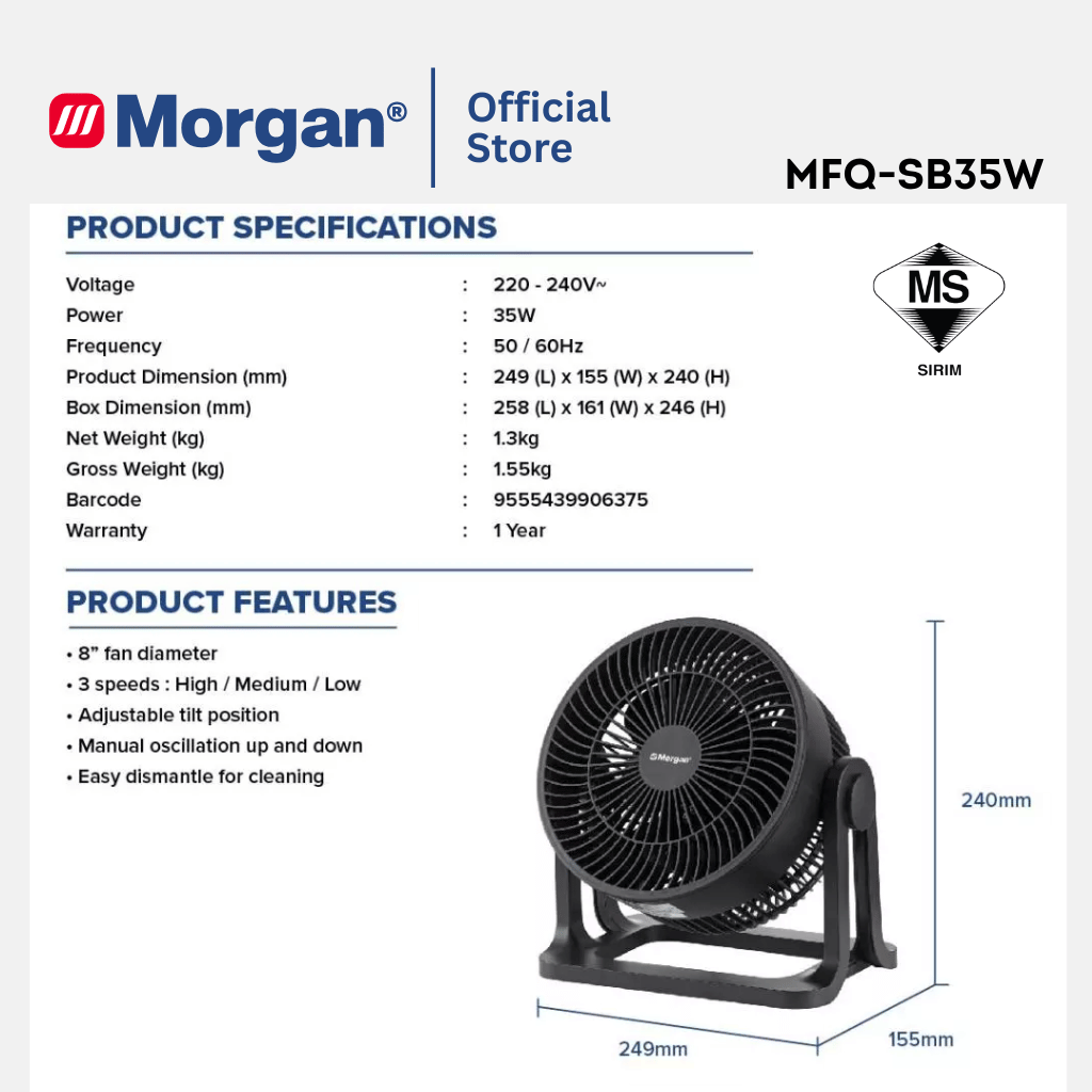 Morgan Breezer Circulation Oscillation Fan MFQ-SB35W