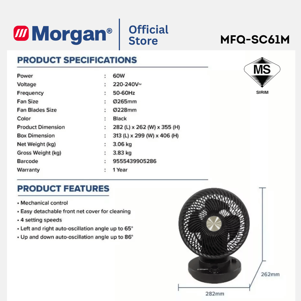 Morgan Table Fan With 4 Speed Settings MFQ-SC61M
