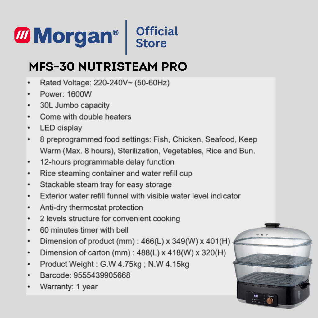 Morgan Food Steamer NUTRISTEAM PRO (30L) MFS-30