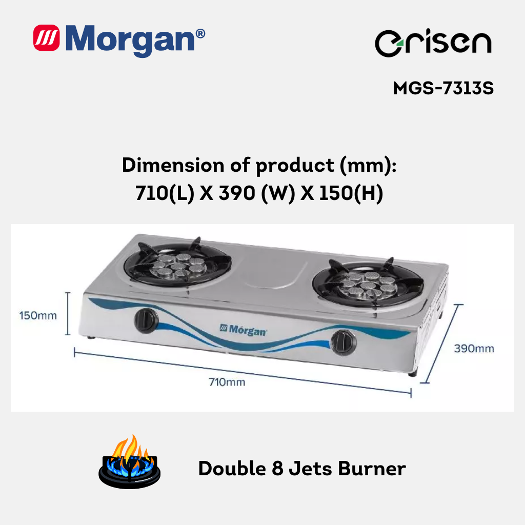 Morgan Stainless Steel Gas Stove with Piezo Ignition (130mm x 130mm) MGS-7313S