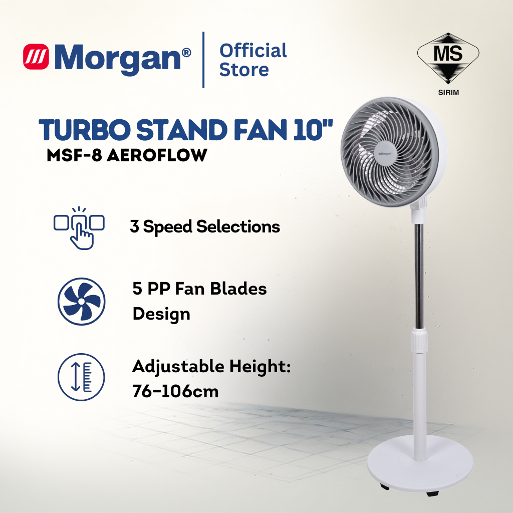 Morgan Turbo Air Circulation Stand Fan (10") MSF-8 AEROFLOW | NEW ARRIVAL