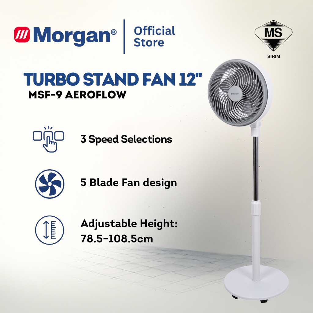 Morgan Turbo Air Circulation Stand Fan (12") MSF-9 AEROFLOW | NEW ARRIVAL
