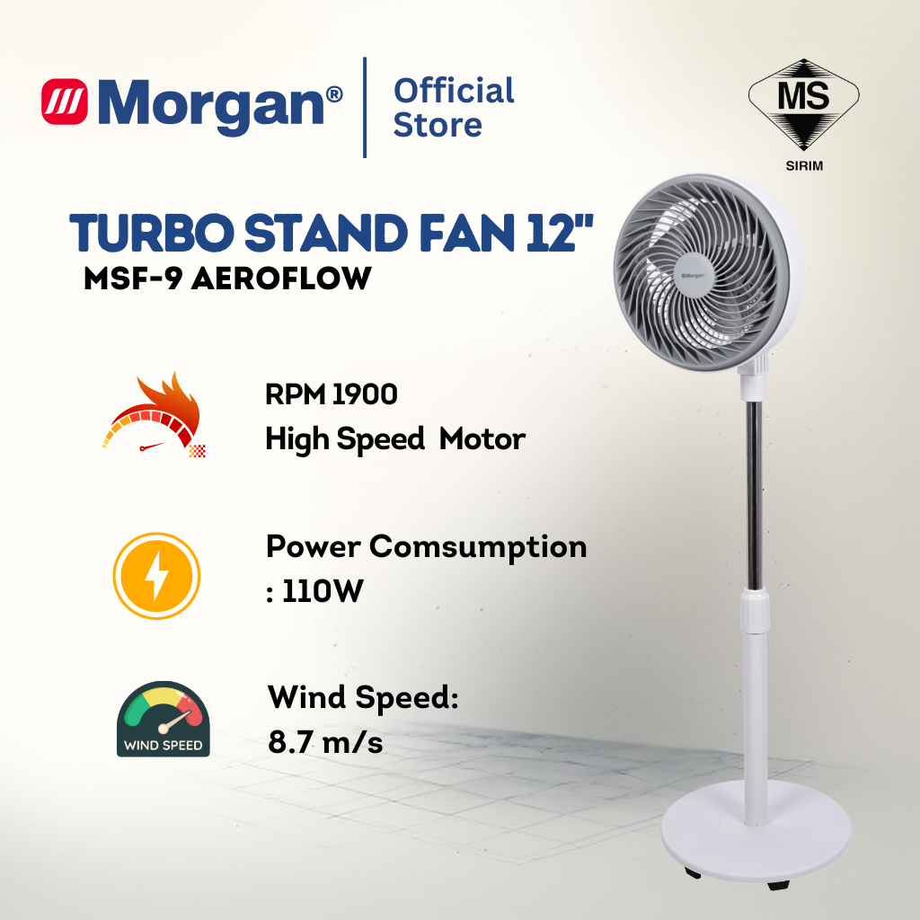 Morgan Turbo Air Circulation Stand Fan (12") MSF-9 AEROFLOW | NEW ARRIVAL