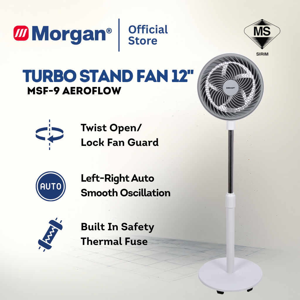 Morgan Turbo Air Circulation Stand Fan (12") MSF-9 AEROFLOW | NEW ARRIVAL