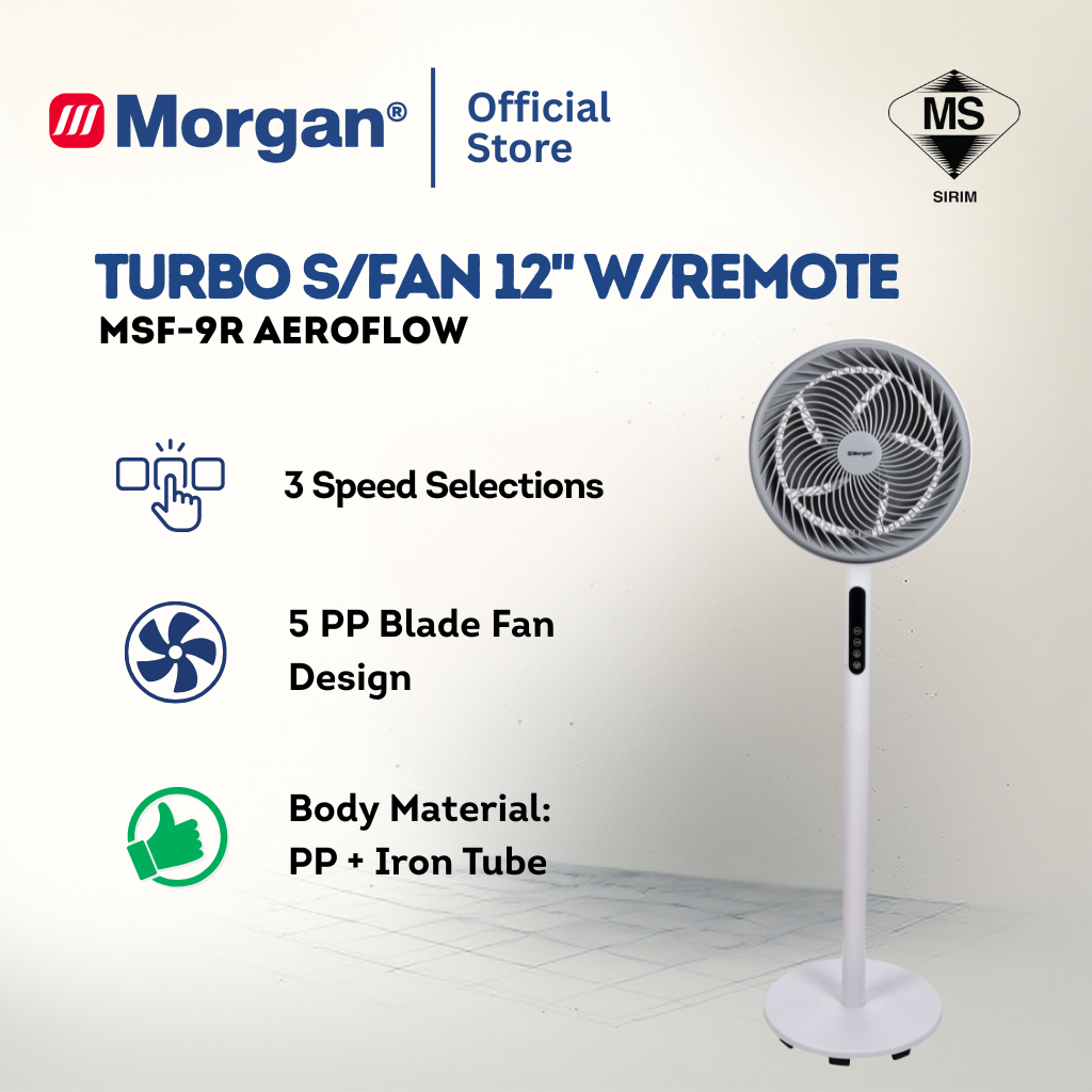 Morgan Turbo Air Circulation Stand Fan with Remote (12") MSF-9R AEROFLOW | NEW ARRIVAL
