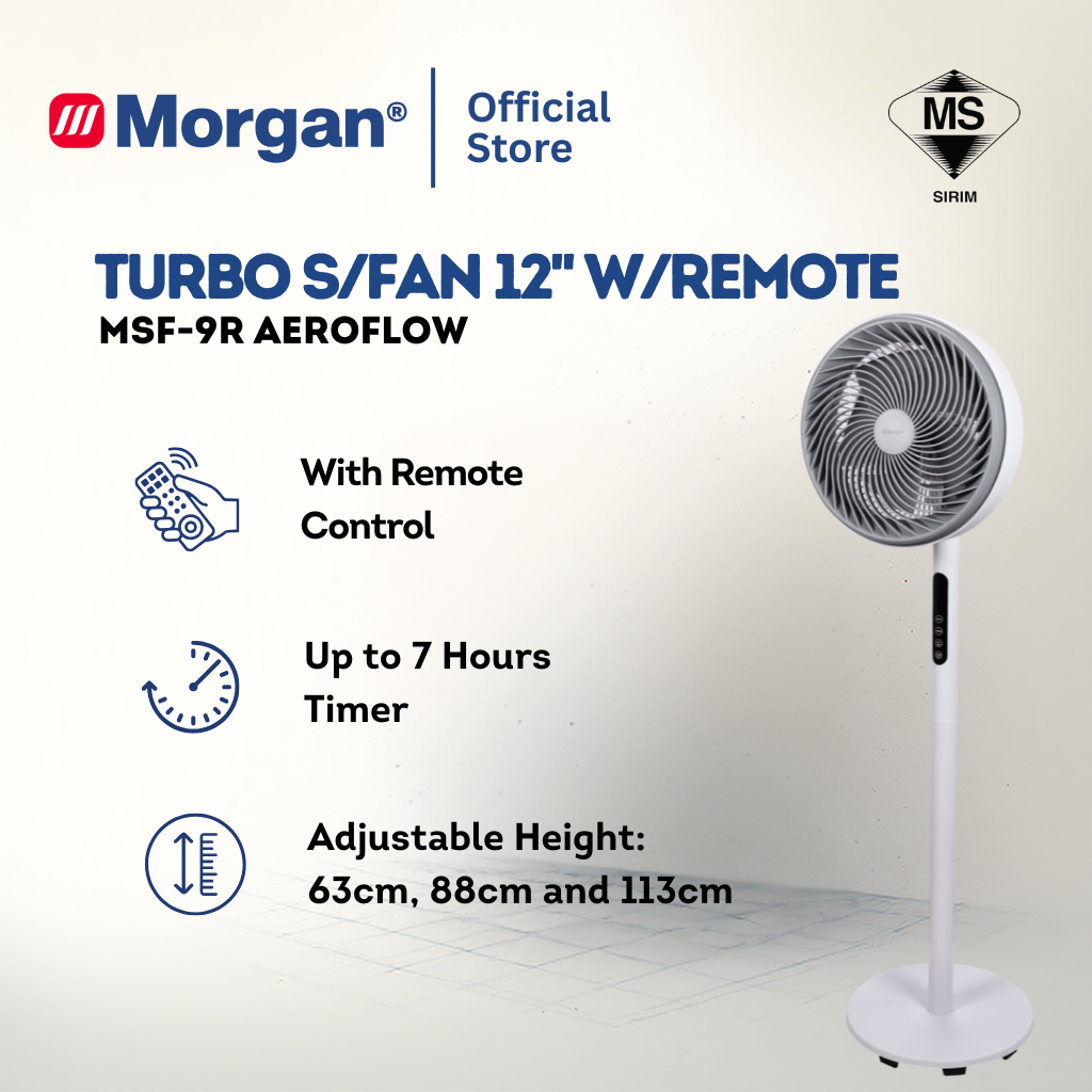 Morgan Turbo Air Circulation Stand Fan with Remote (12") MSF-9R AEROFLOW | NEW ARRIVAL