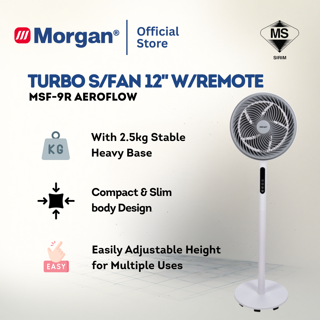 Morgan Turbo Air Circulation Stand Fan with Remote (12") MSF-9R AEROFLOW | NEW ARRIVAL