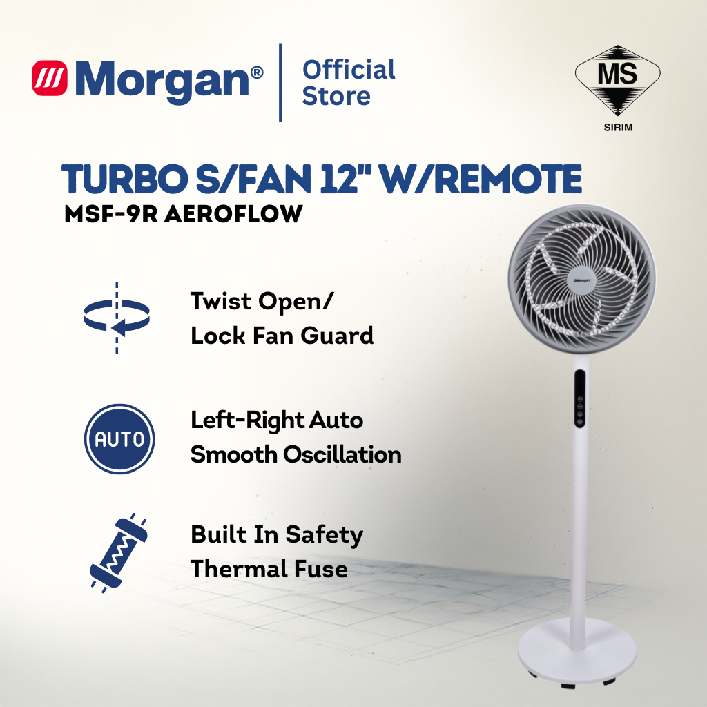 Morgan Turbo Air Circulation Stand Fan with Remote (12") MSF-9R AEROFLOW | NEW ARRIVAL