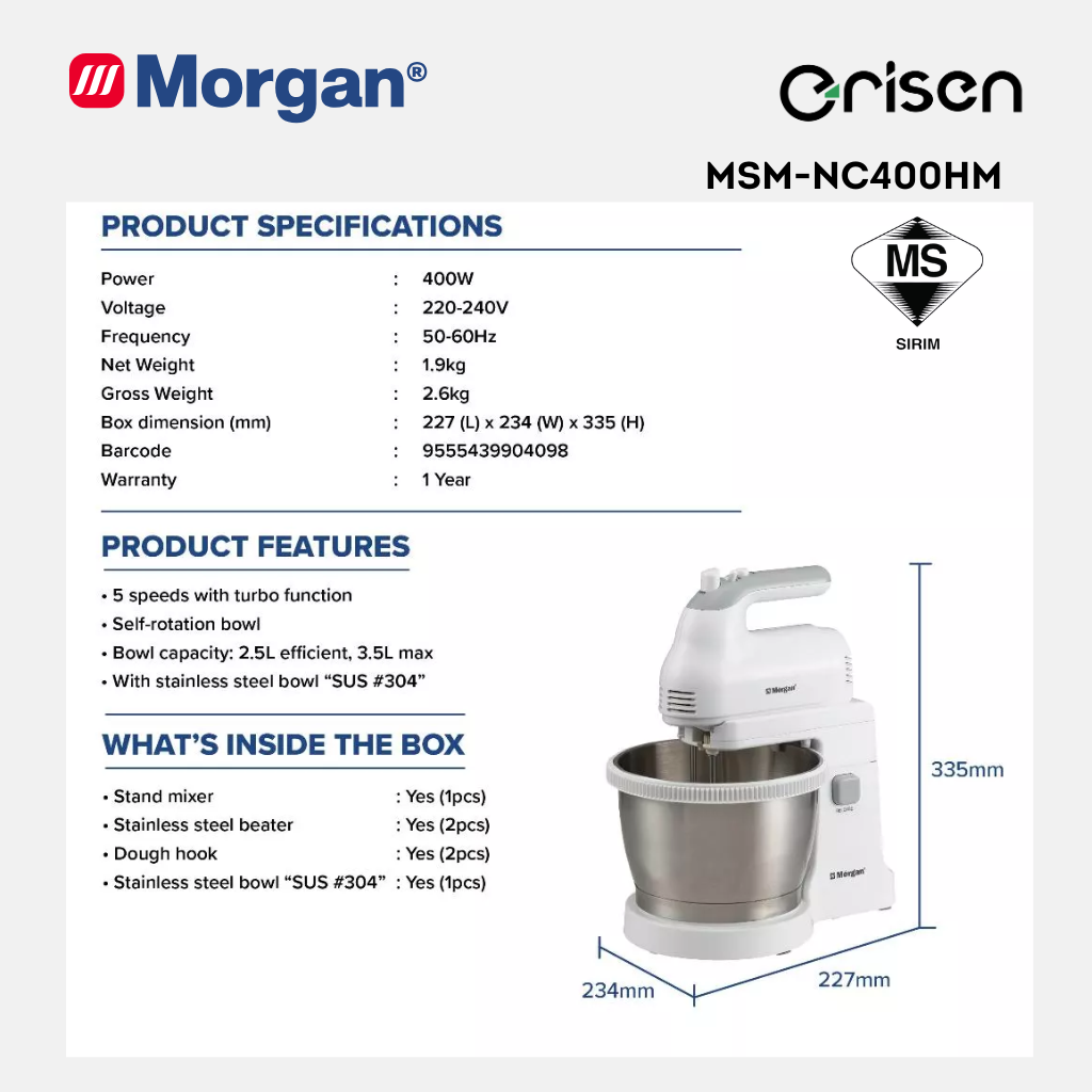 Morgan Stand Mixer (3.5L) MSM-NC400HM