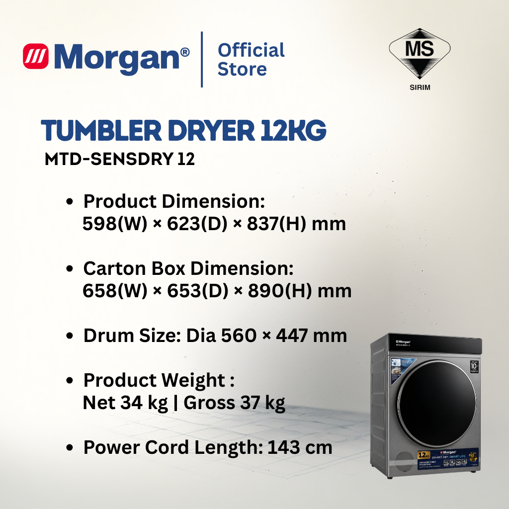 TUMBLER DRYER 12KG MTD-SENSDRY 12