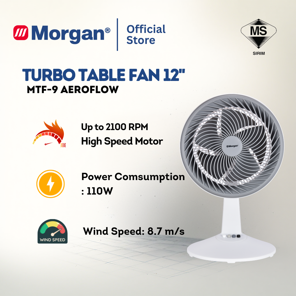 Morgan Turbo Air Circulation Table Fan (12") MTF-9 AEROFLOW | NEW ARRIVA