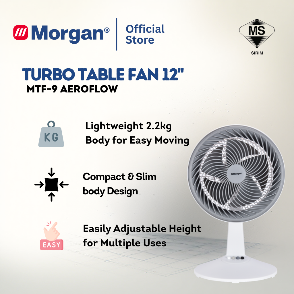 Morgan Turbo Air Circulation Table Fan (12") MTF-9 AEROFLOW | NEW ARRIVA