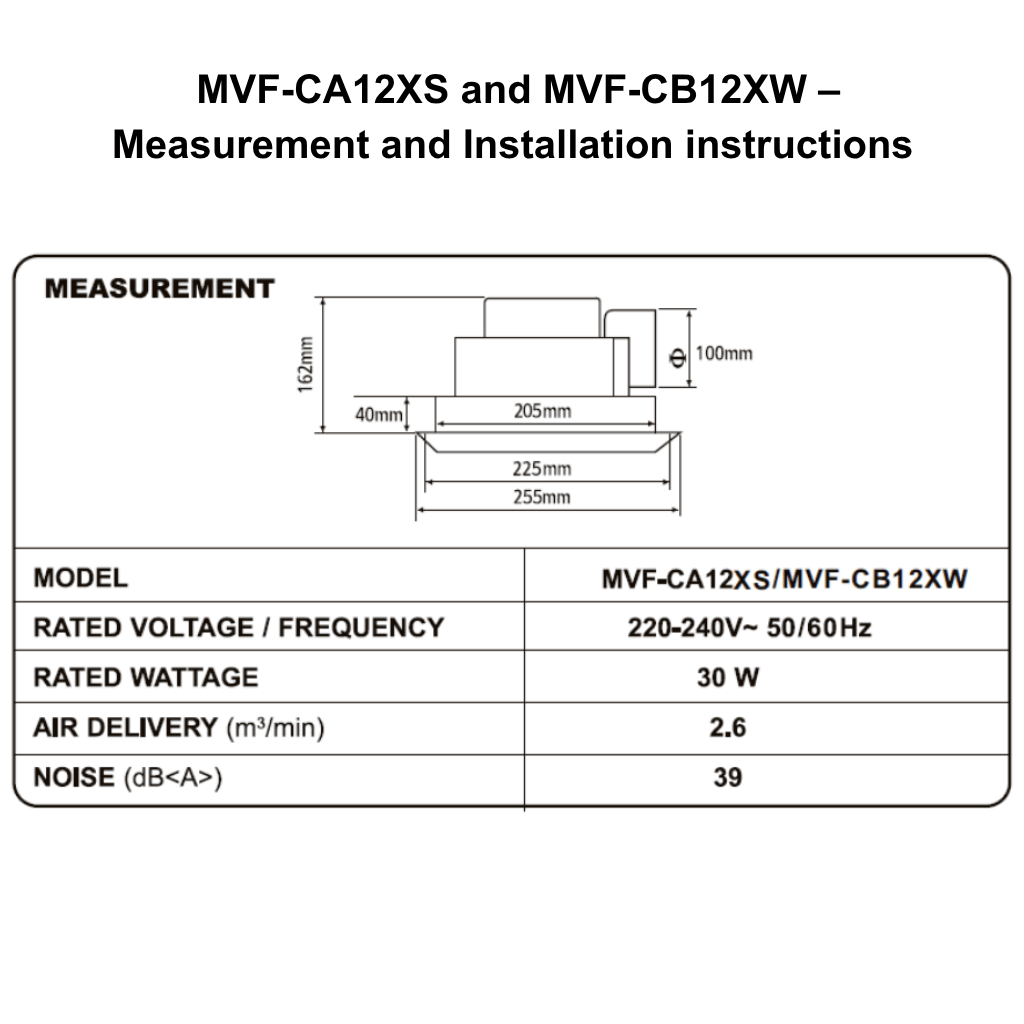 Morgan Ceiling Mounted Ventilation Fan - White MVF-CB12XW
