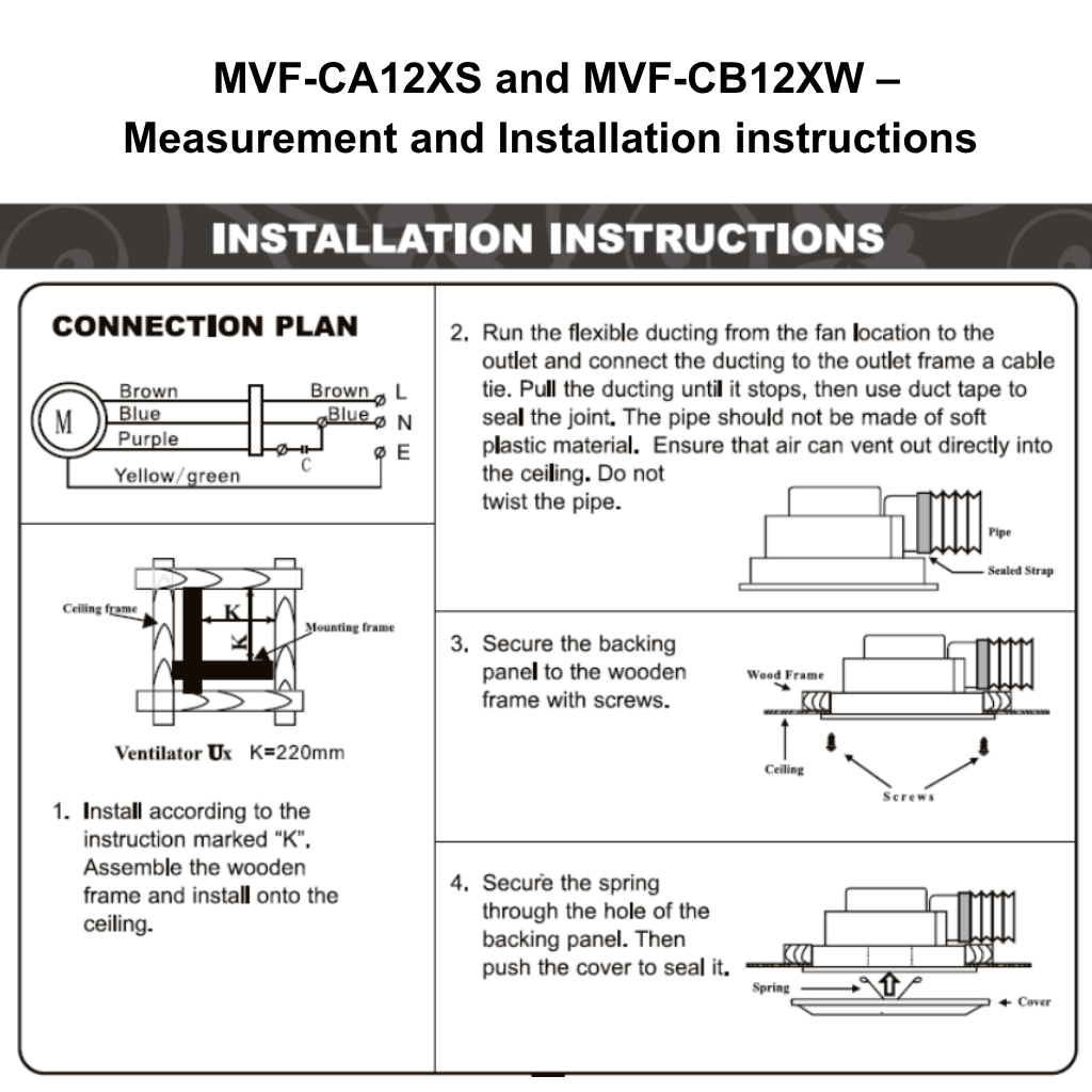 Morgan Ceiling Mounted Ventilation Fan - White MVF-CB12XW