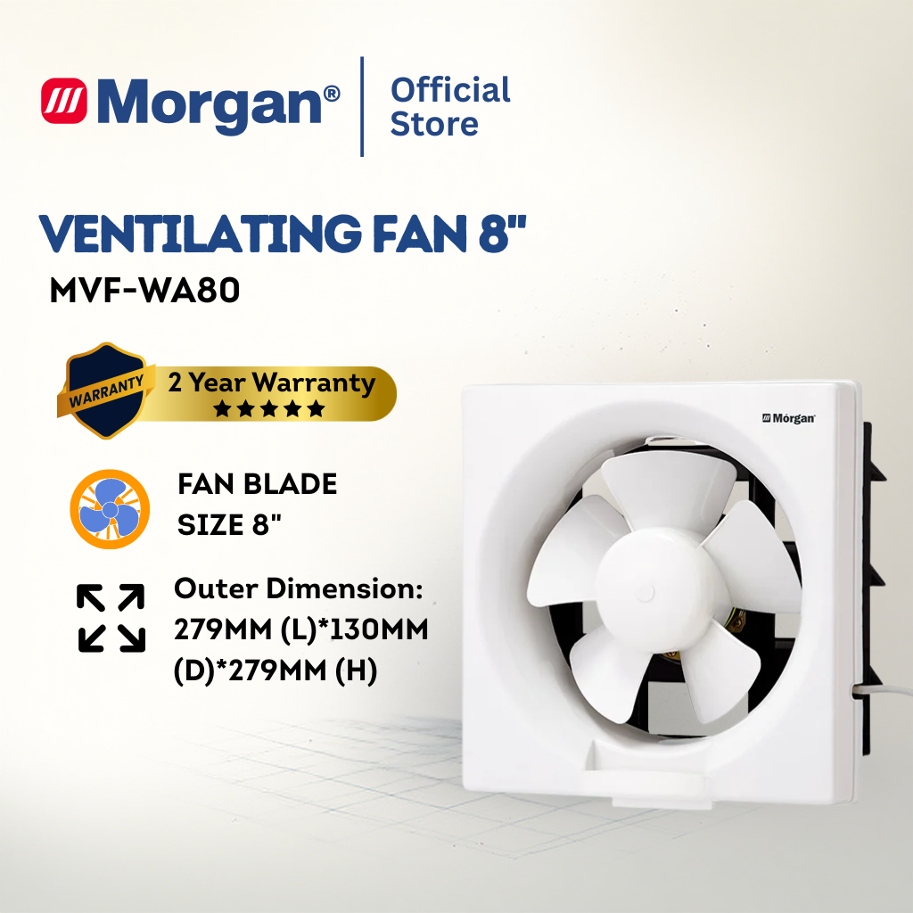 Morgan Low-Noise Wall Mounted Ventilation Fan (8"/10"/12") MVF-WA80/100/120
