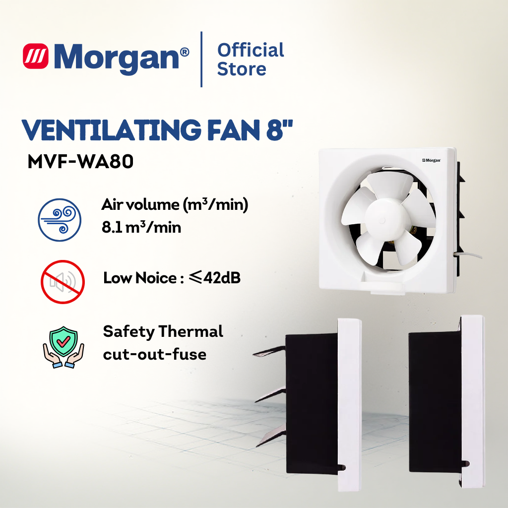 Morgan Low-Noise Wall Mounted Ventilation Fan (8"/10"/12") MVF-WA80/100/120