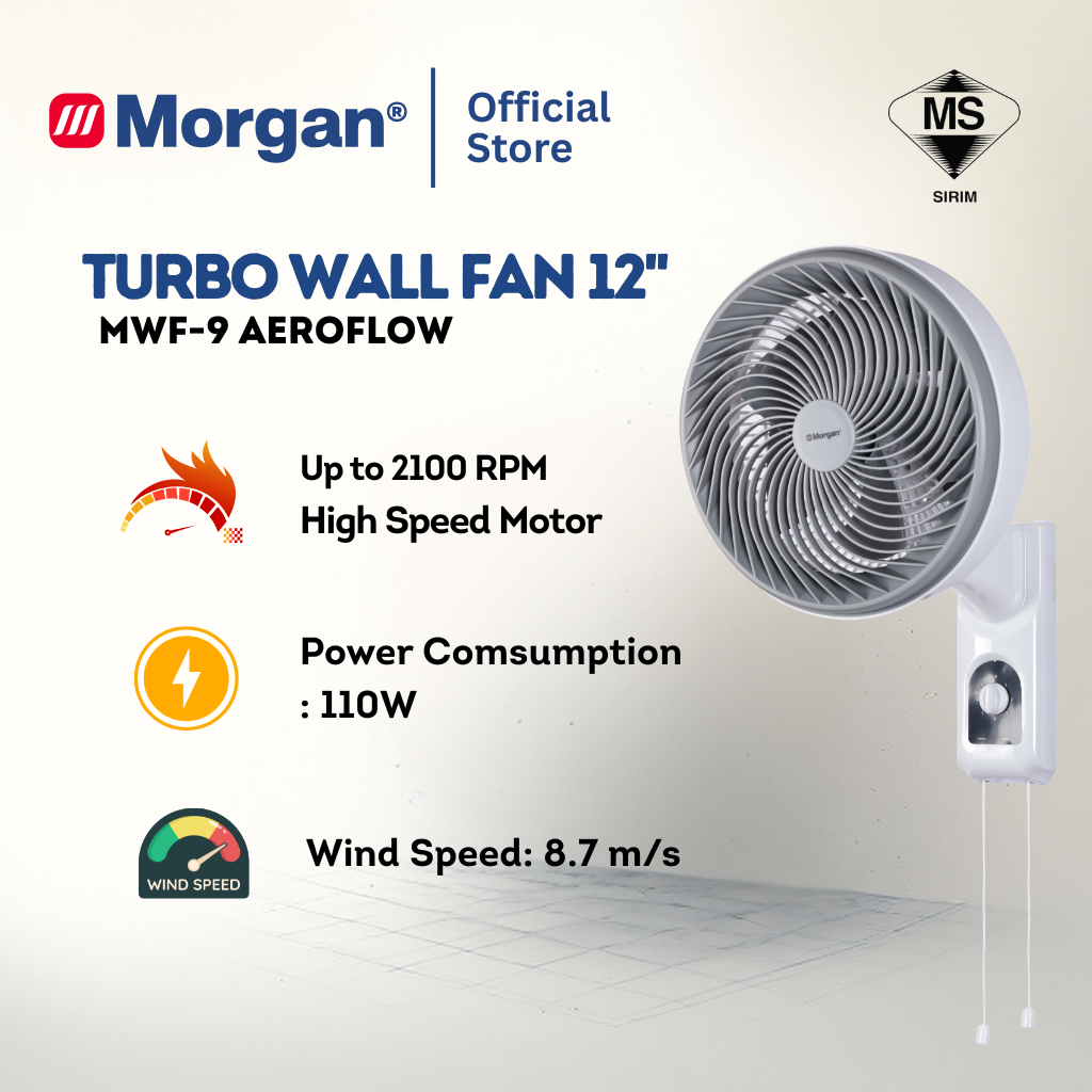 Morgan Turbo Air Circulation Wall Fan (12") MWF-9 AEROFLOW | NEW ARRIVAL
