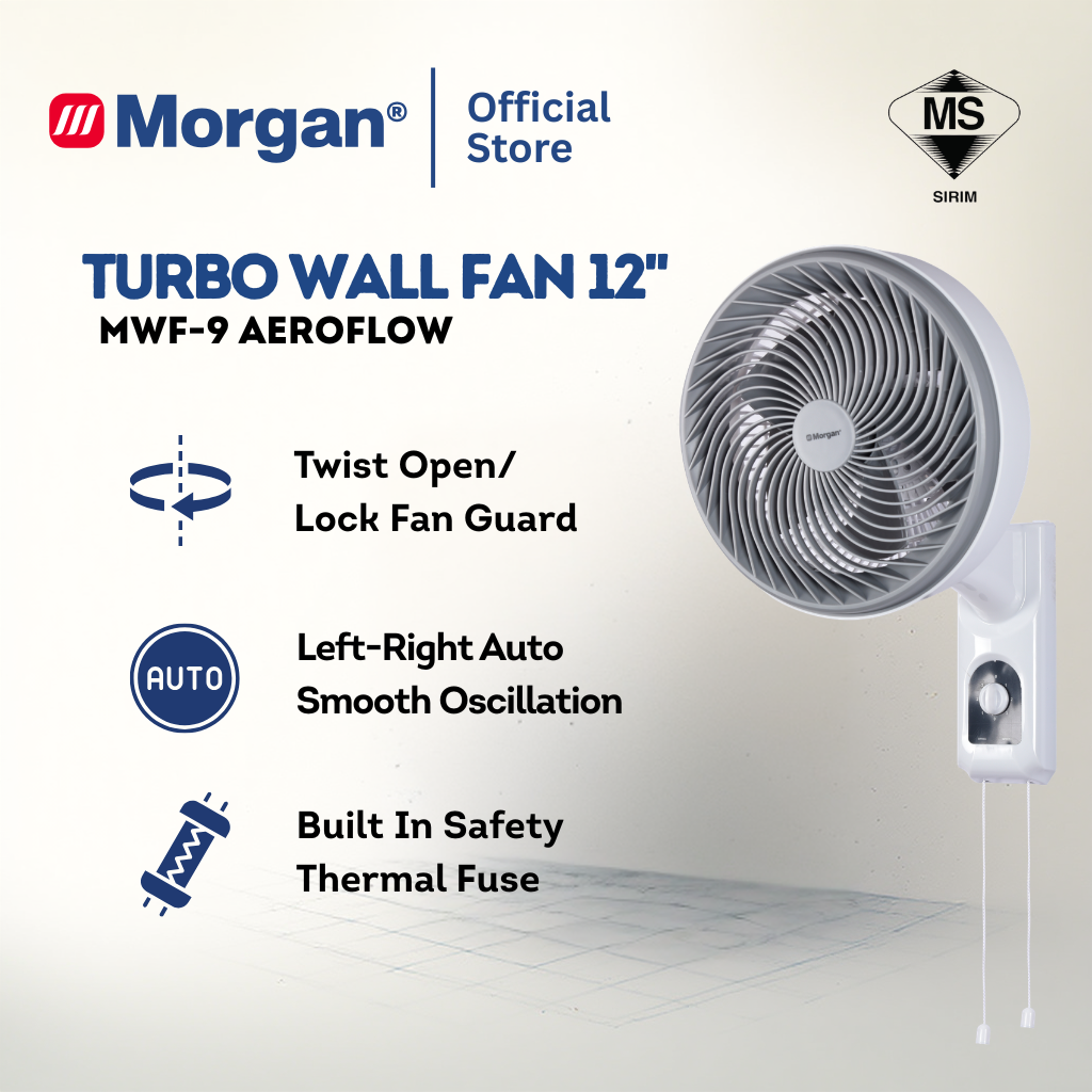 Morgan Turbo Air Circulation Wall Fan (12") MWF-9 AEROFLOW | NEW ARRIVAL