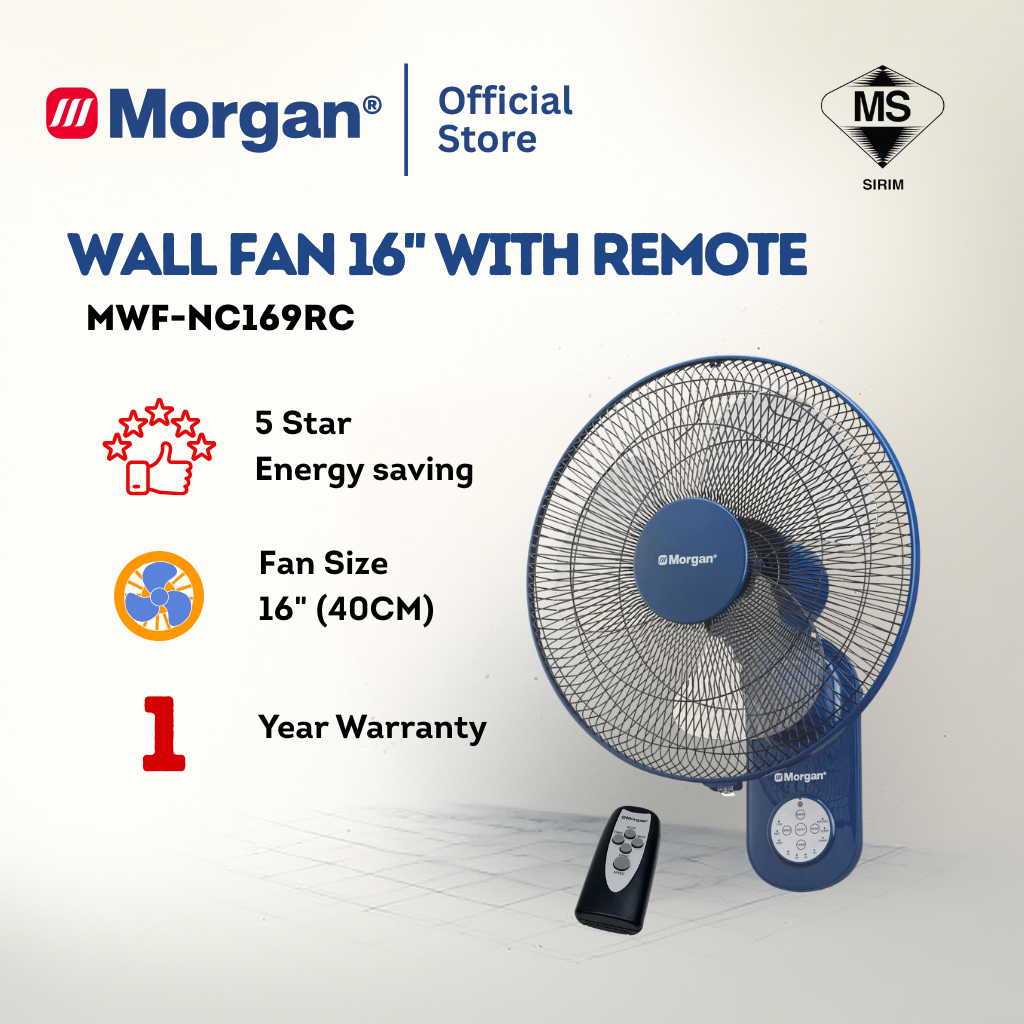 Morgan Wall Mounted Fan with Remote Control (16") MWF-NC169RC