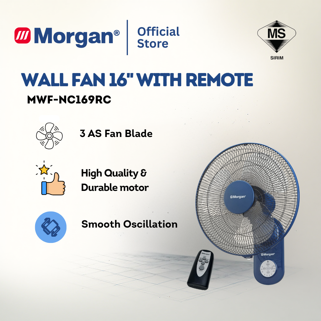 Morgan Wall Mounted Fan with Remote Control (16") MWF-NC169RC