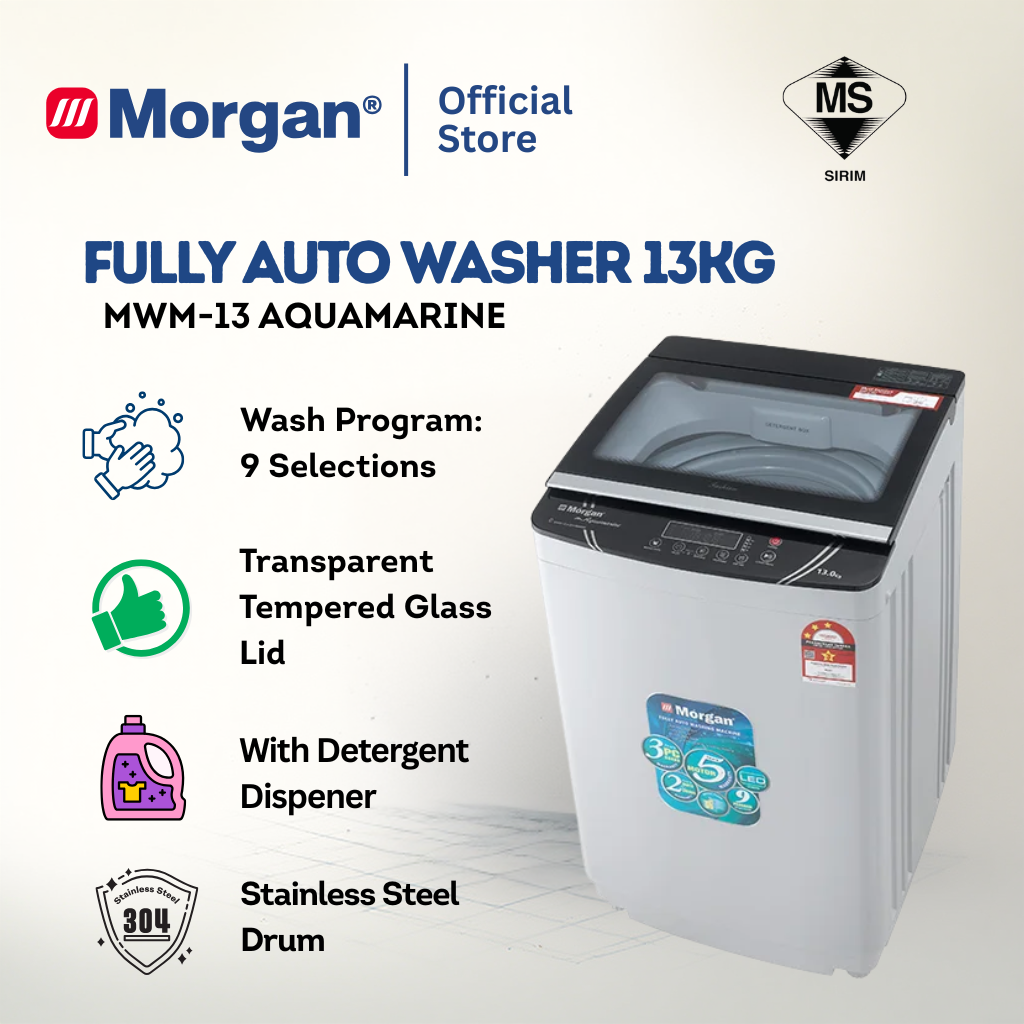 Morgan Fully Auto Washing Machine (13kg) MWM-13 AQUAMARINE