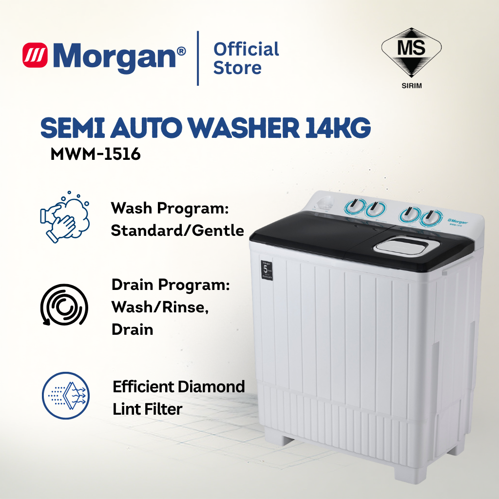 Morgan Semi Auto Washing Machine (14kg) MWM-1516