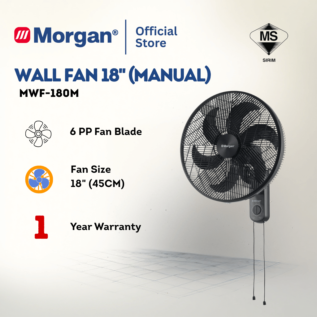 Morgan 6 PP Fan Blade Manual Wall Fan (18") MWF-180M
