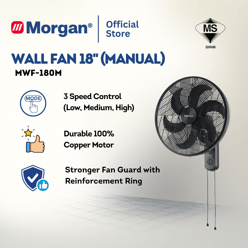 Morgan 6 PP Fan Blade Manual Wall Fan (18") MWF-180M