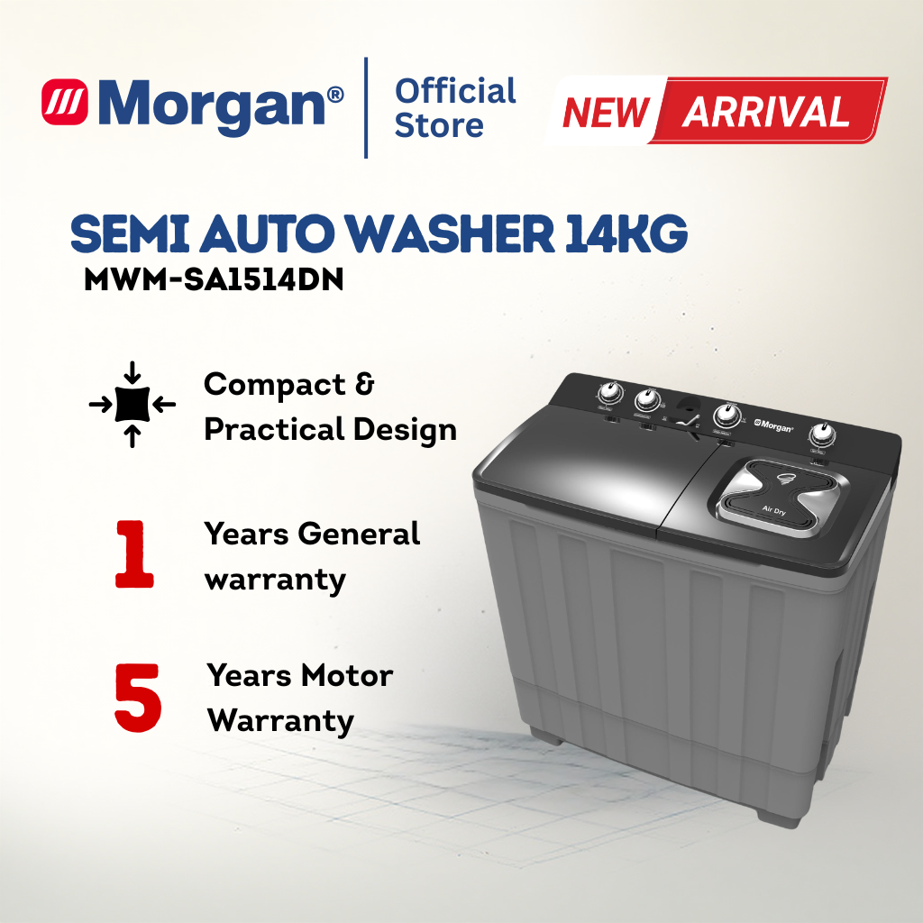 Morgan MWM-SA1514DN Semi Auto Washing Machine 14kg | Washer | Mesin Basuh