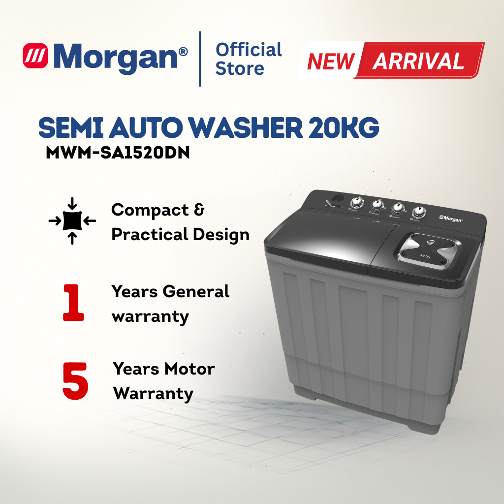 Morgan MWM-SA1520DN Semi Auto Washing Machine 20kg | Washer | Mesin Basuh