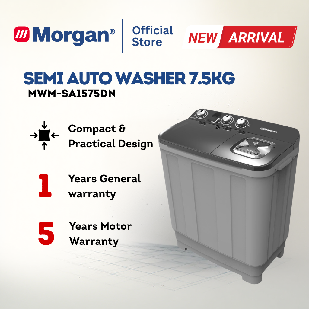 Morgan MWM-SA1575DN Semi Auto Washing Machine 7kg | Washer | Mesin Basuh