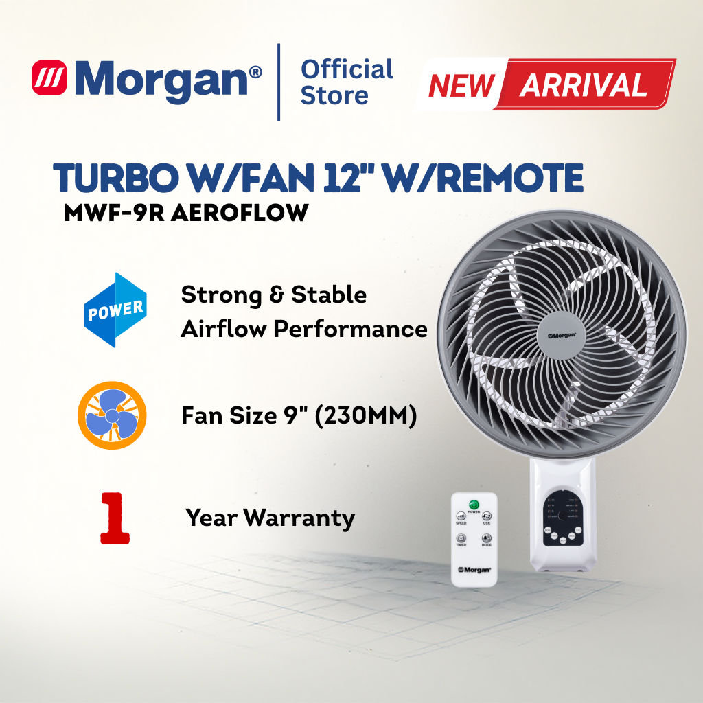 Morgan Turbo Circulation Wall Fan 12" with Remote MWF-9R AEROFLOW | NEW ARRIVAL